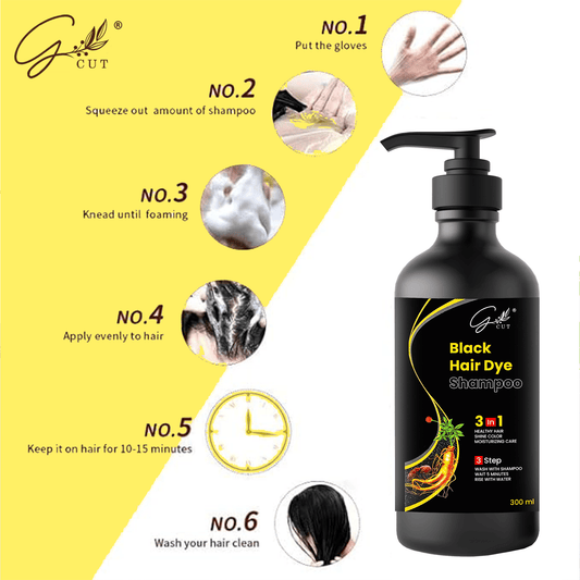 GCUT Original 3 in 1 100% Hair Dye Instant Black Hair Shampoo for Women & Men All Hairs Coverage Organic Shampoo 300ml (Pack Of 1) - Gcut 